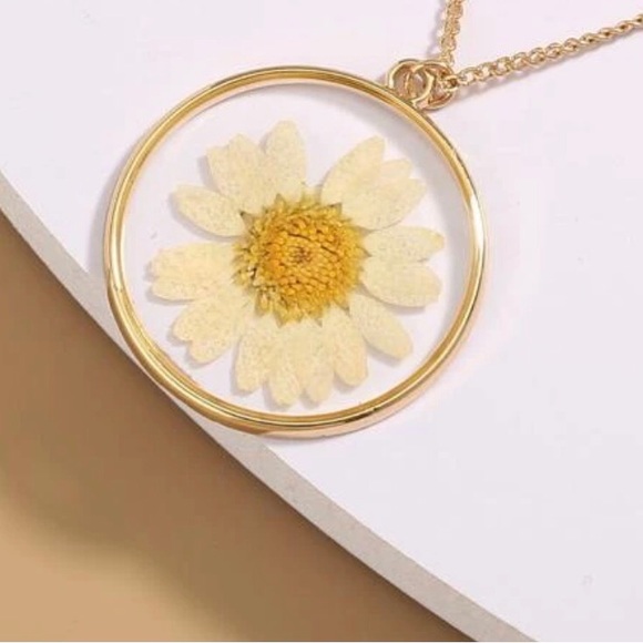 Darling Daisy Genuine Pressed Preserved Dried Gold Flower Floral Summer Necklace - Picture 12 of 16